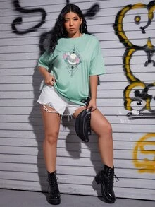 Plus Size Floral Drop Shoulder Tee