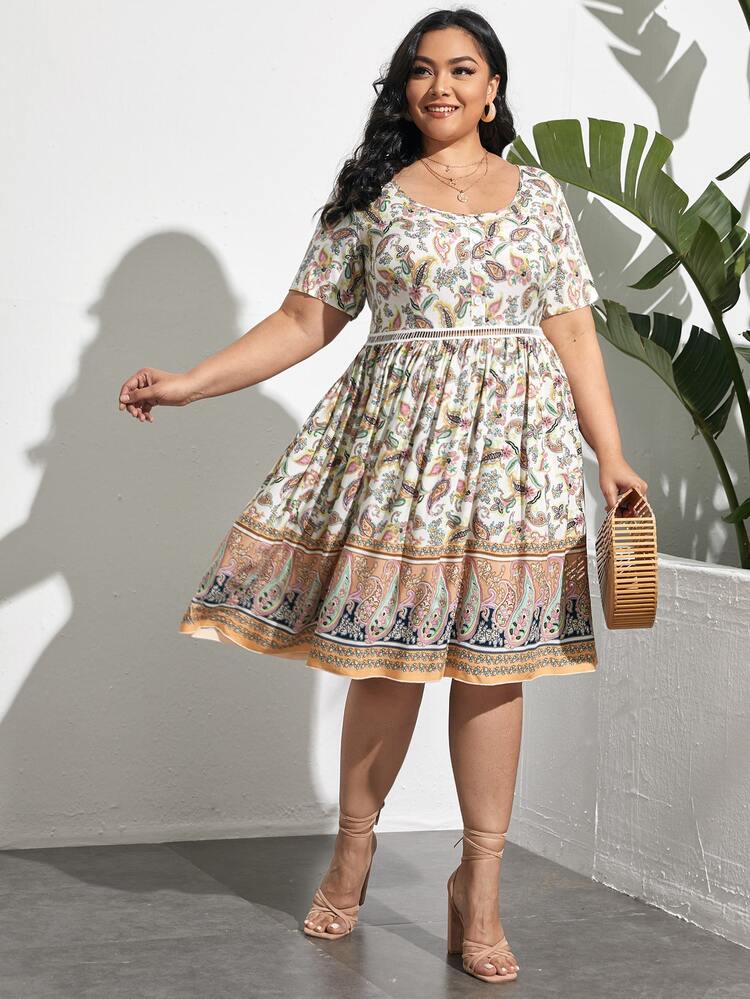 Plus Paisley Print A-line Dress - Multicolor - View 5