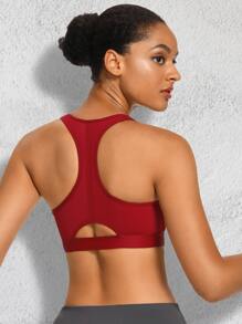 Wingslove Women Solid Color Zipper Sports Bra For Daily Workout - Burgundy - View 2