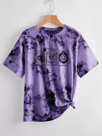 Футболка с принтом тай-дай и графическим принтом - Топ-100 товаров на SHEIN