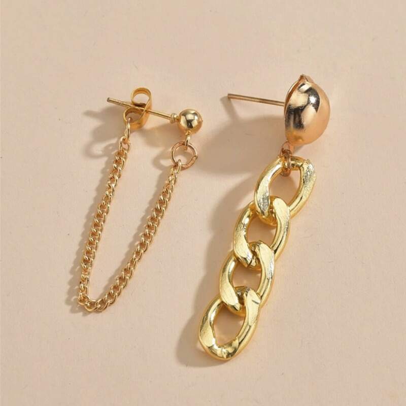 

2pcs Chain Drop Earrings, Gold