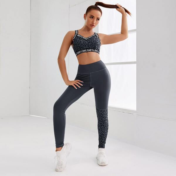 

Letter Tape Sports Bra & Leggings, Dark grey