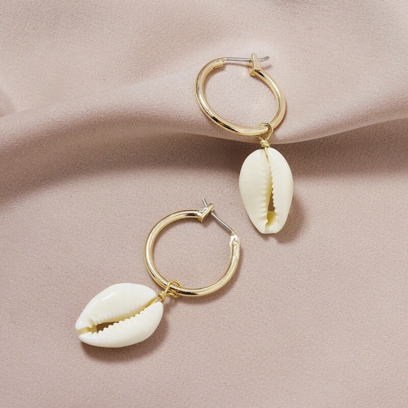 

Shell Ring Drop Earrings, Beige