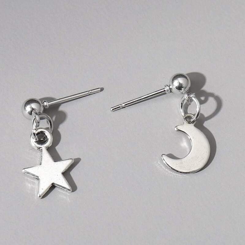 

Star & Moon Earrings, Silver