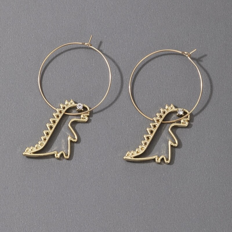 

Dinosaur Decor Earrings, Gold