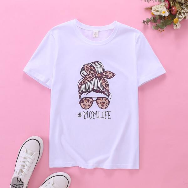 

1pc Letter And Figure Print Tee, White