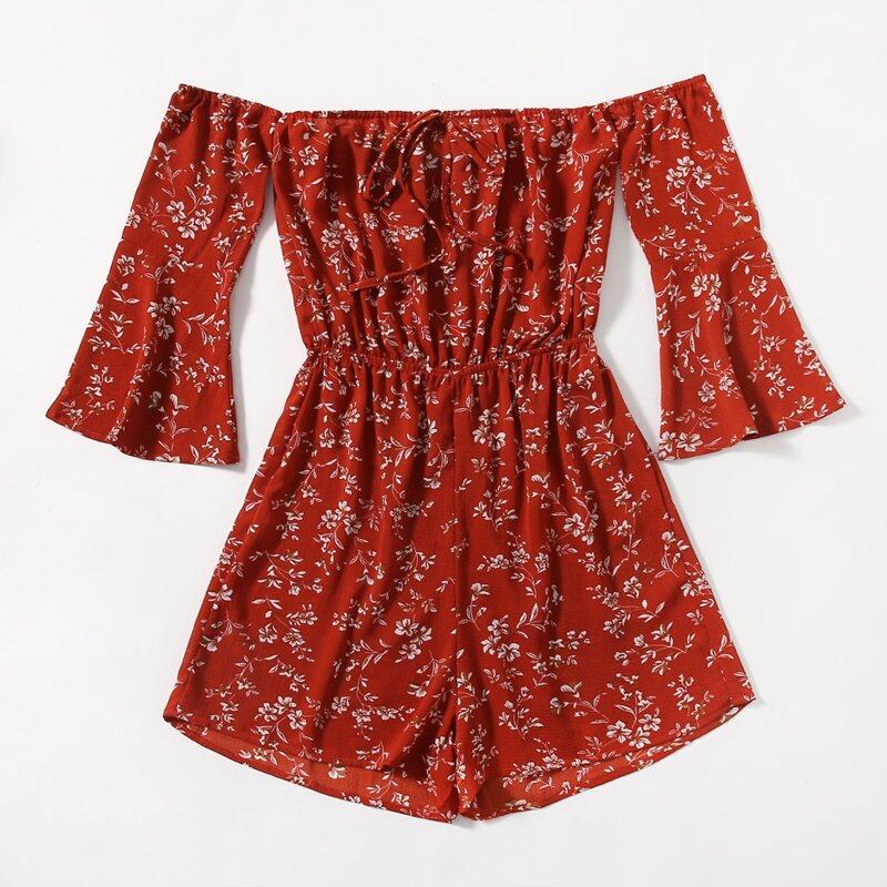 

Off The Shoulder Tie Front Romper, Rust brown