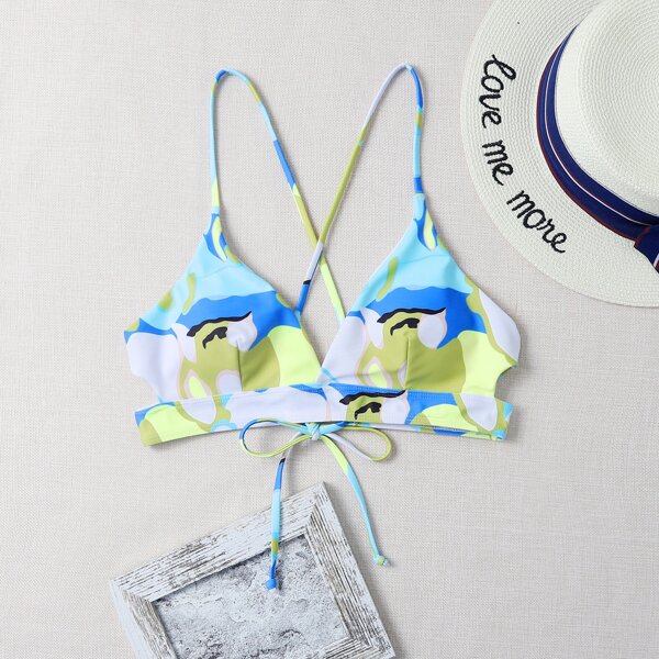 

All Over Print V Neck Bikini Top, Multicolor