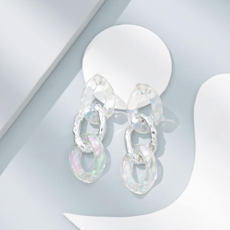 

Clear Holographic Chain Drop Earrings, Silver