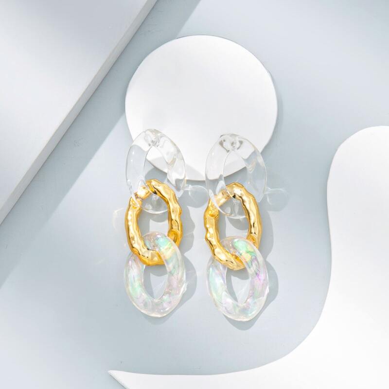 

Color Block Chain Drop Earrings, Clear