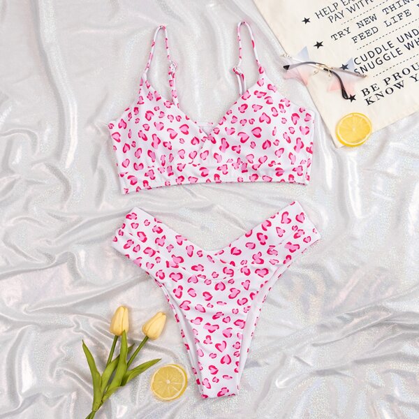 

Leopard High Cut Bikini Swimsuit, Pink