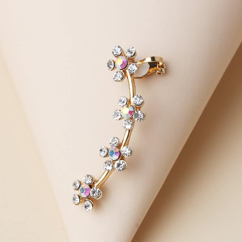 

1pc Flower Rhinestone Ear Cuff, Gold