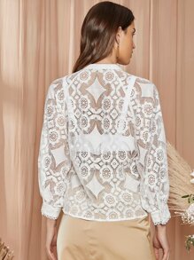 SHEIN 燈籠袖蕾絲襯衫不附帶胸罩