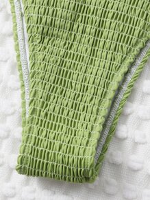 Swim Vcay Summer Beach Mono Bikini Set Smocked Micro Triangle Bra & Tie Side Bottom 2 Pieces Bikini - Olive Green - View 5