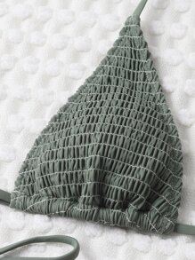 Swim Vcay Summer Beach Mono Bikini Set Smocked Micro Triangle Bra & Tie Side Bottom 2 Pieces Bikini - Army Green - View 4