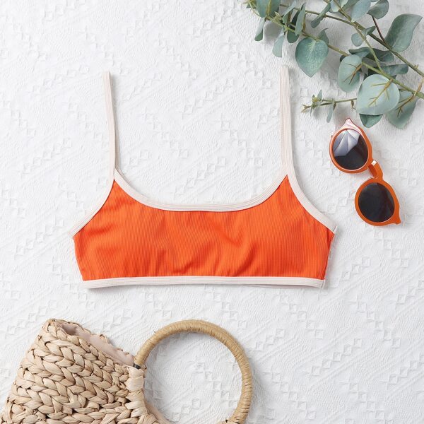 

Ribbed Contrast Binding Bikini Top, Orange