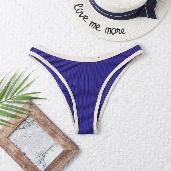 

Ribbed Contrast Binding Bikini Bottom, Navy blue
