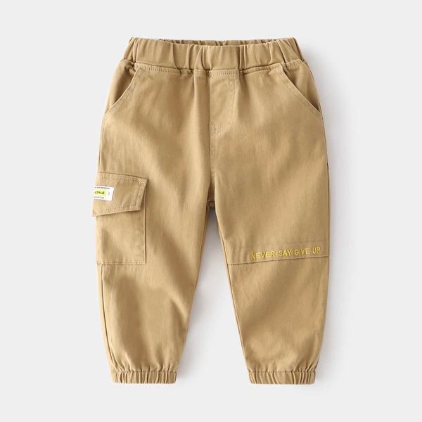 

Toddler Boys Slogan Embroidery Pants, Khaki