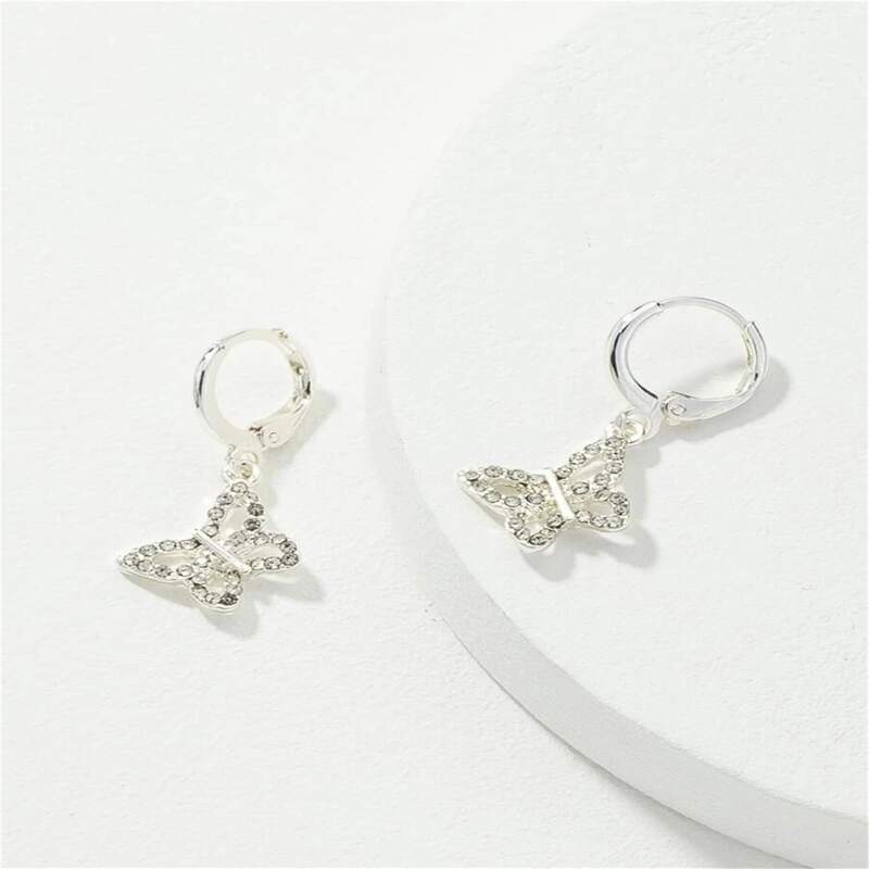 

Rhinestone Butterfly Earrings, Silver