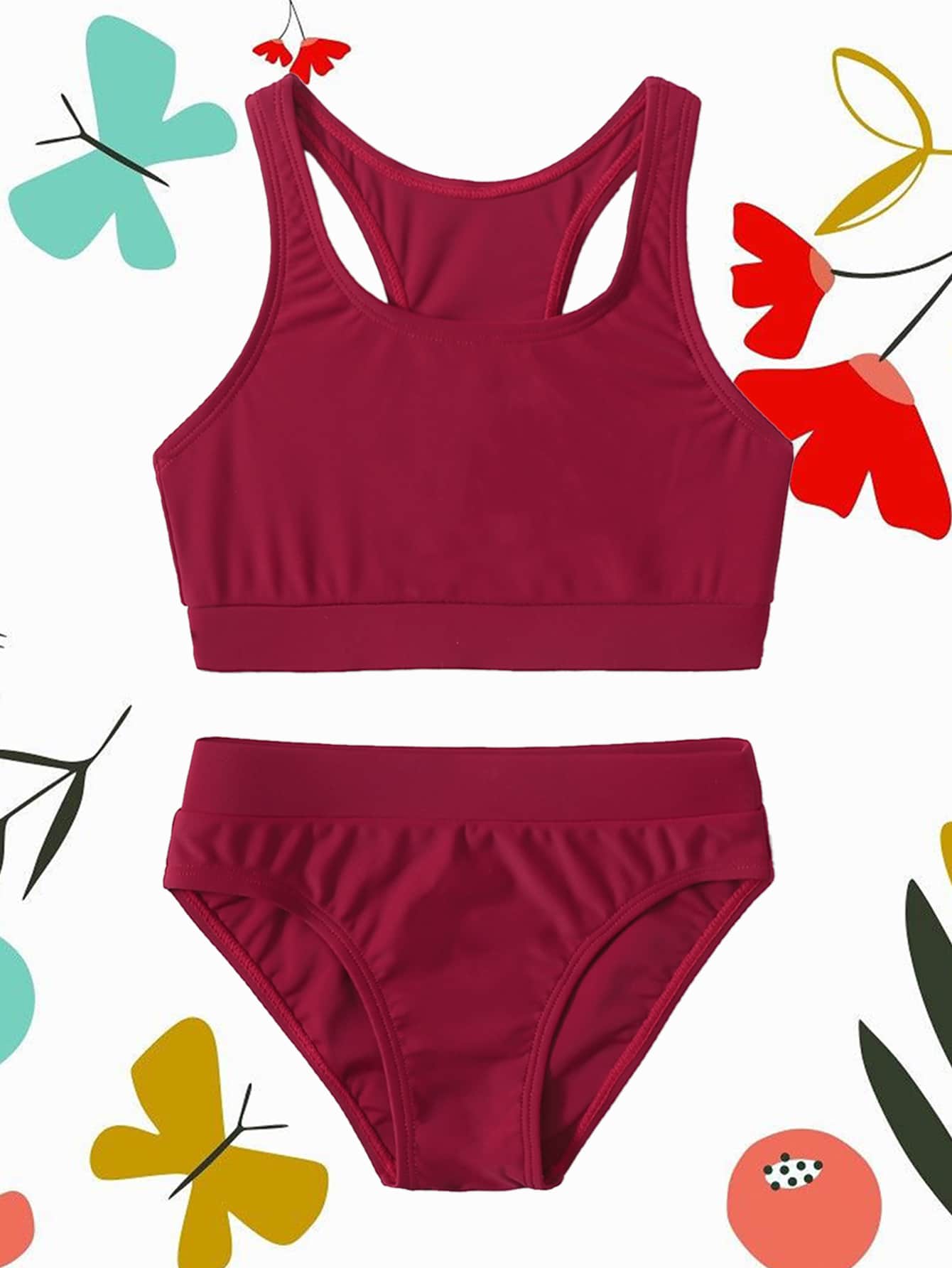 Baby Girl Plain Beachwear Summer Beach - Rose Red - View 1