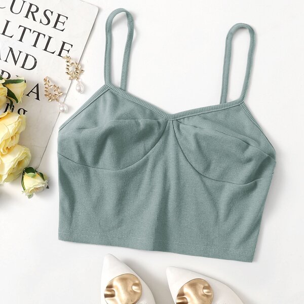 

Rib Knit Crop Cami Top, Teal blue