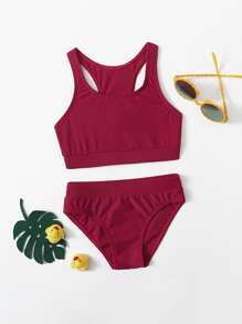 Baby Girl Plain Beachwear Summer Beach - Rose Red - View 3