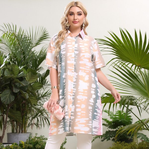 

Plus Button Through Graphic Longline Blouse, Multicolor