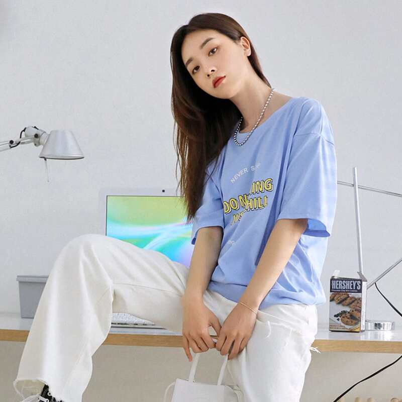 

Slogan Graphic Drop Shoulder Tee, Baby blue