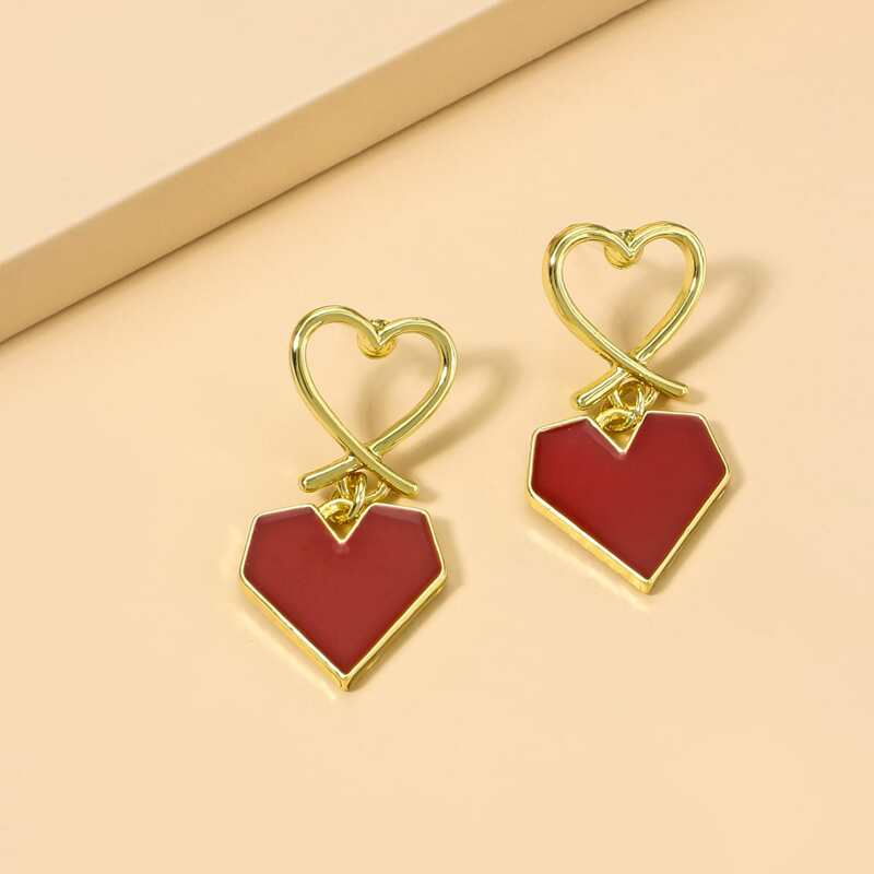 

Heart Drop Earrings, Red