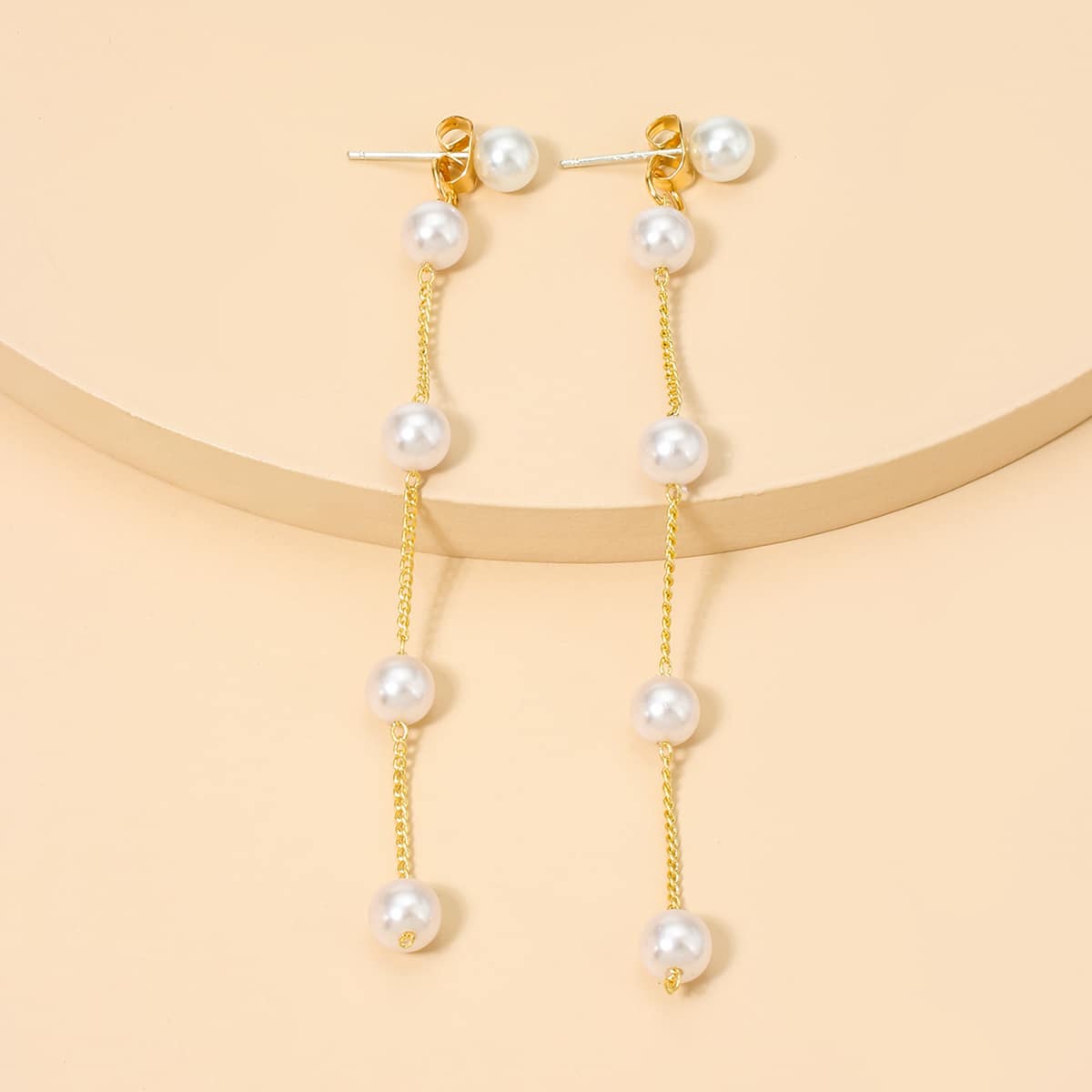 

Faux Pearl Drop Earrings, Gold