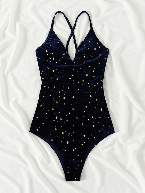 Star Pattern Velvet One Piece Swimsuit SHEIN USA