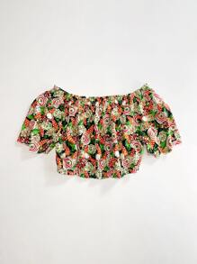 大碼滿版印花露肩襯衫 - 彩色 - 查看 2