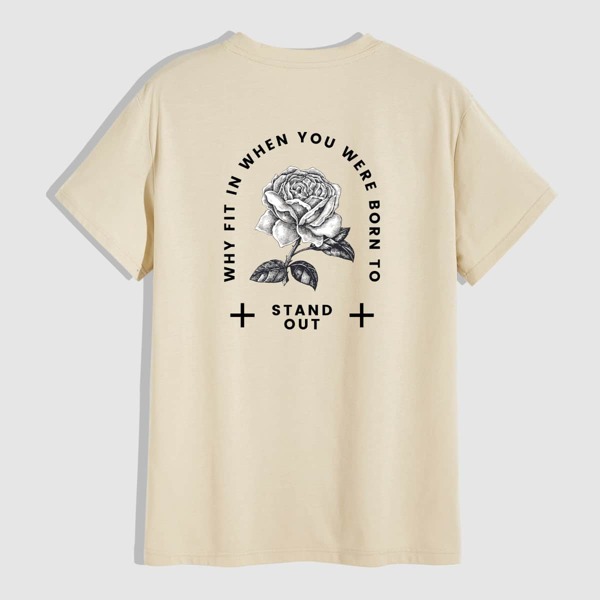 

Men Floral And Slogan Graphic Tee, Khaki