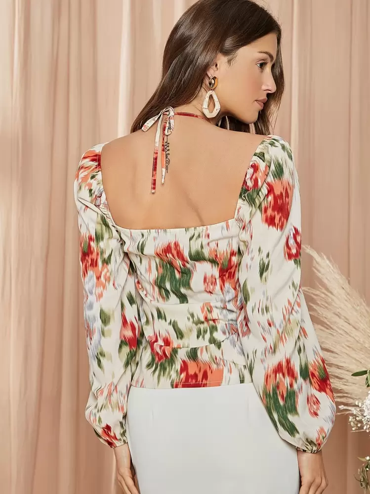 SHEIN 燈籠袖紮染上衣 - 彩色 - 查看 2