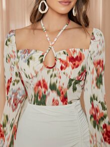 SHEIN Bishop Sleeve Tie Dye Top - Multicolor - View 4