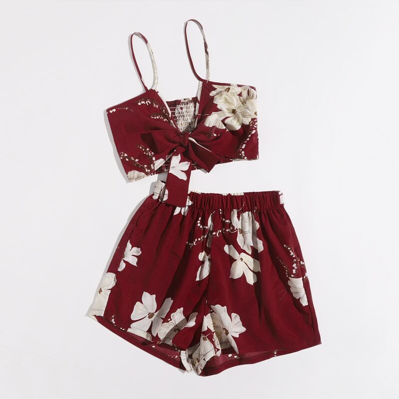 

Floral Bow Front Cami & Shorts, Burgundy