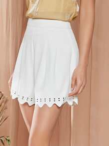 SHEIN Scallop Hem Laser Cut Shorts - White - View 4