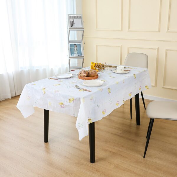 

1pc Bee Print Tablecloth, White