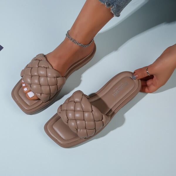 

Quilted Slide Sandals, Brown