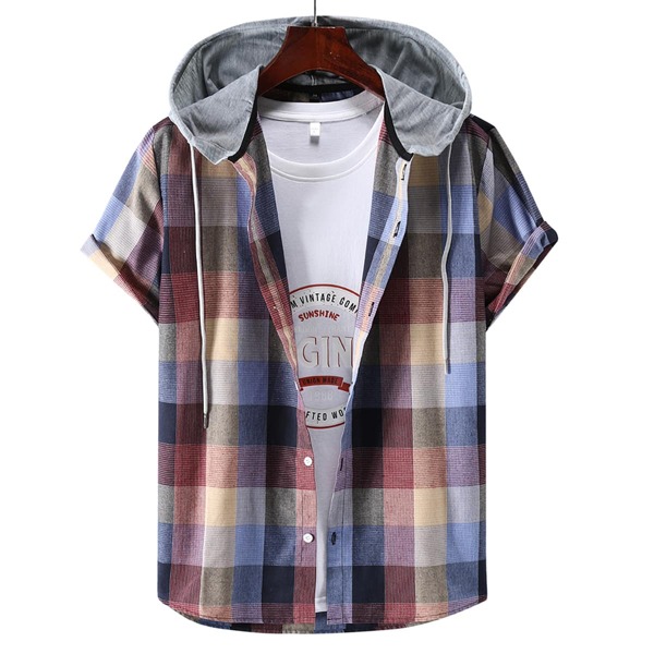 

Men Plaid Print Button Front Hoodie, Multicolor
