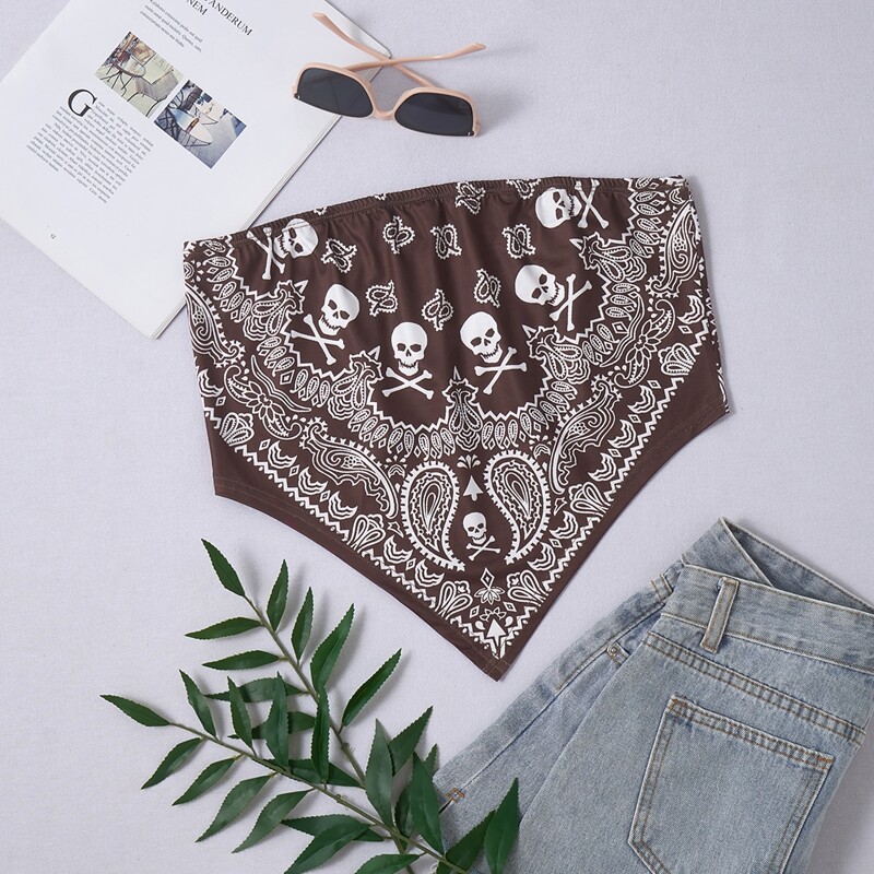 

Skull & Paisley Bandana Tube Top, Coffee brown