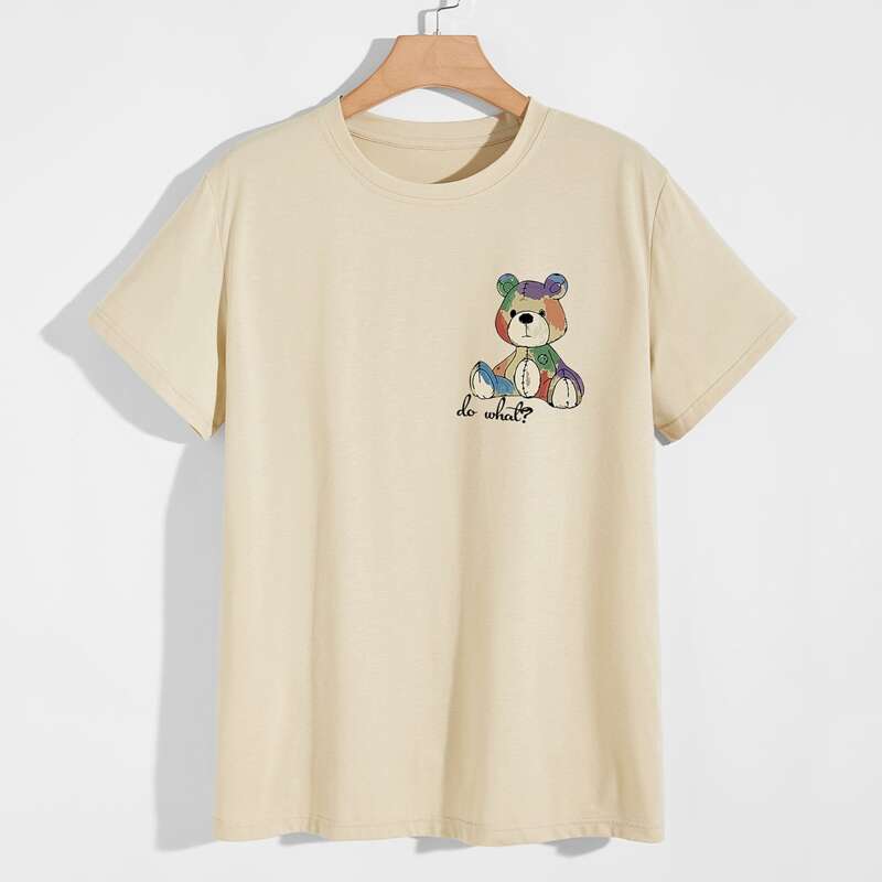 

Guys Letter Cartoon Bear Graphic Tee, Khaki