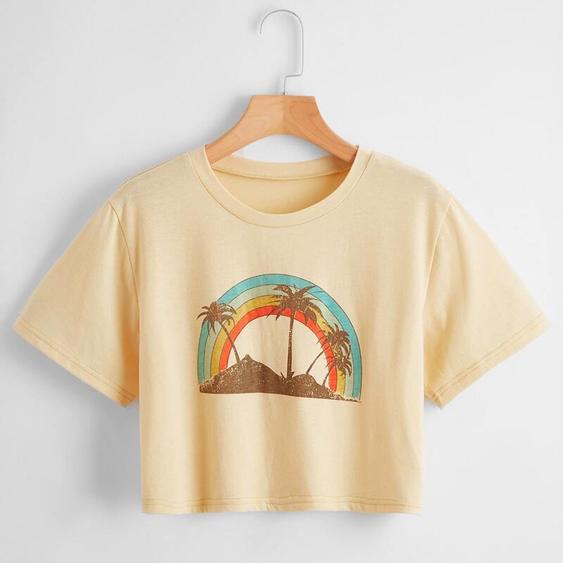 

Tropical Graphic Crop Tee, Beige