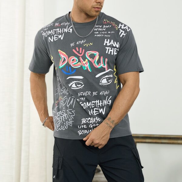 

Men Eye & Letter Graphic Tee, Grey