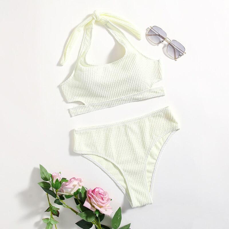 

Solid Textured Bikini Swimsuit, Beige