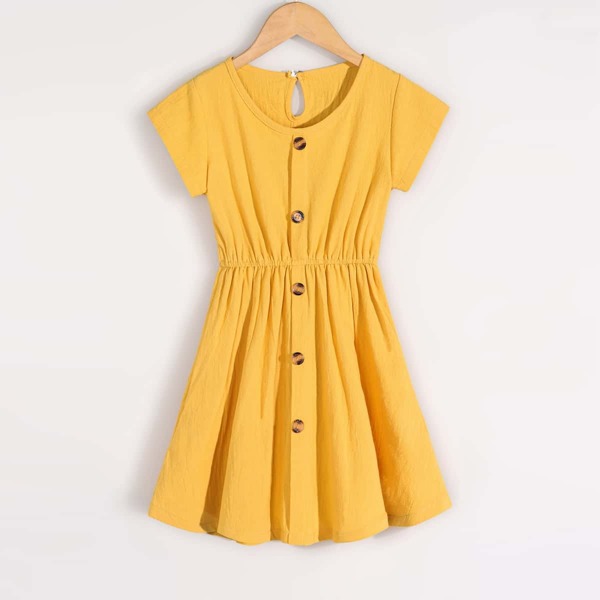 

Toddler Girls Button Front Elastic Waist A-line Dress, Yellow