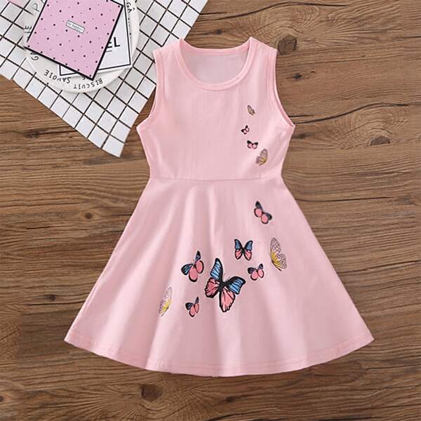 

Toddler Girls Butterfly Print A-line Dress, Baby pink