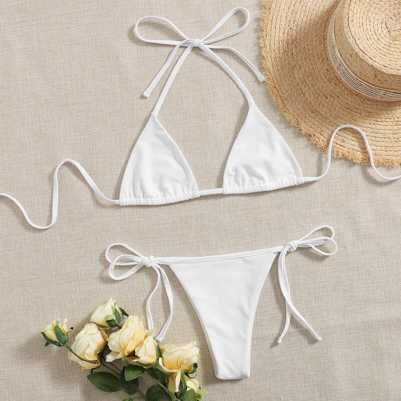 

Triangle Tie Side Bikini Swimsuit, White