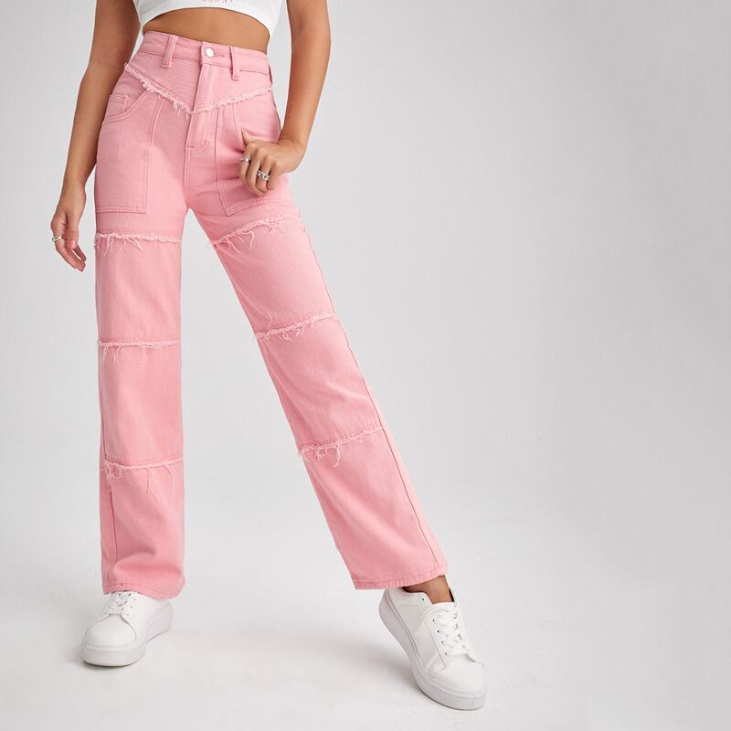

High Waist Slant Pocket Jeans, Baby pink