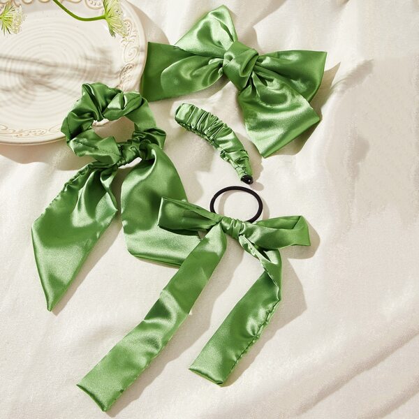 

4pcs Bow Decor Hair Accessory, Olive green